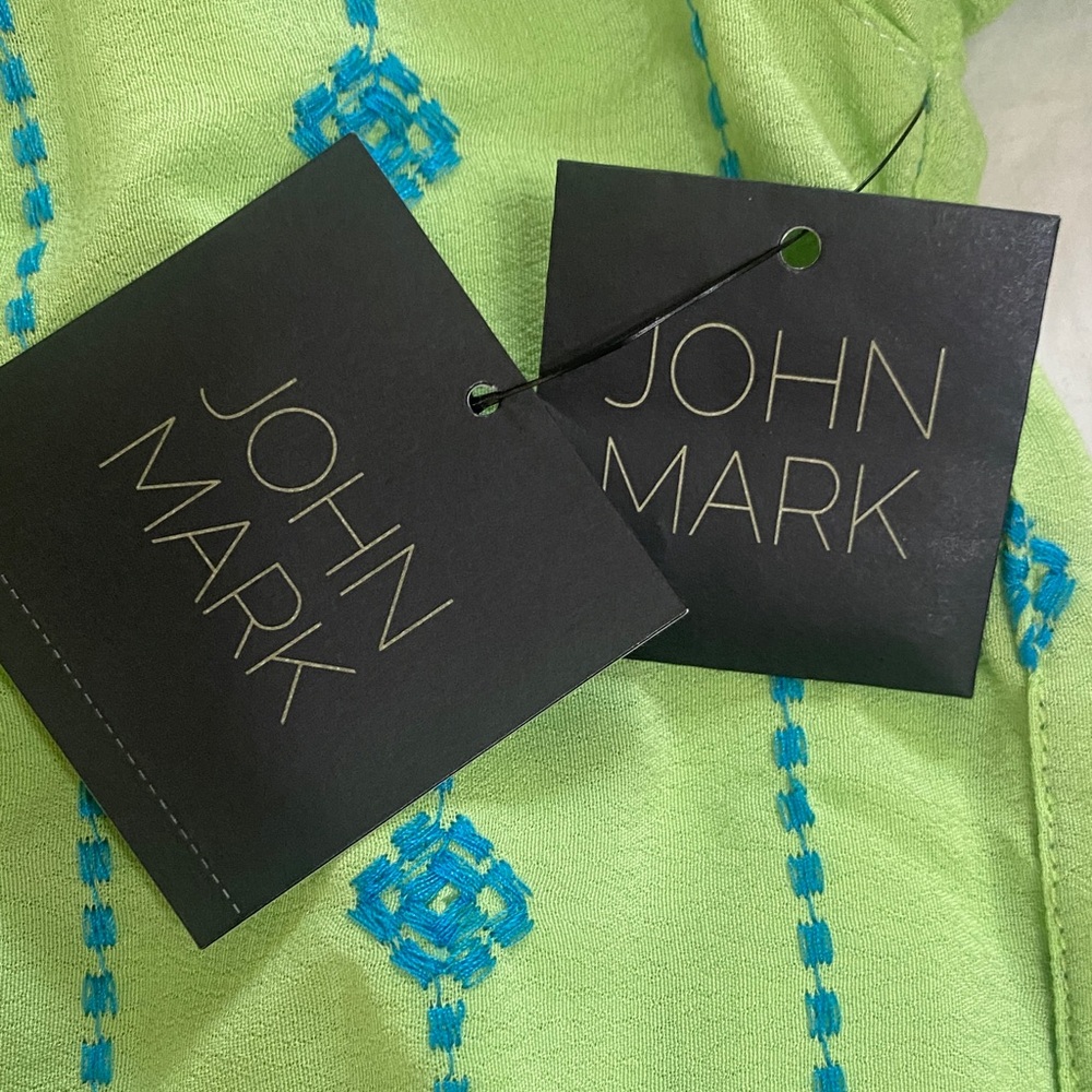 John Mark Lime Green Multi-Color Embroidered Tunic - Picture 10 of 11